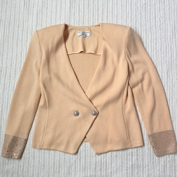St. John Jackets & Blazers - Vintage St. John Evening By Marie Gray Women's Cream Knit Blazer